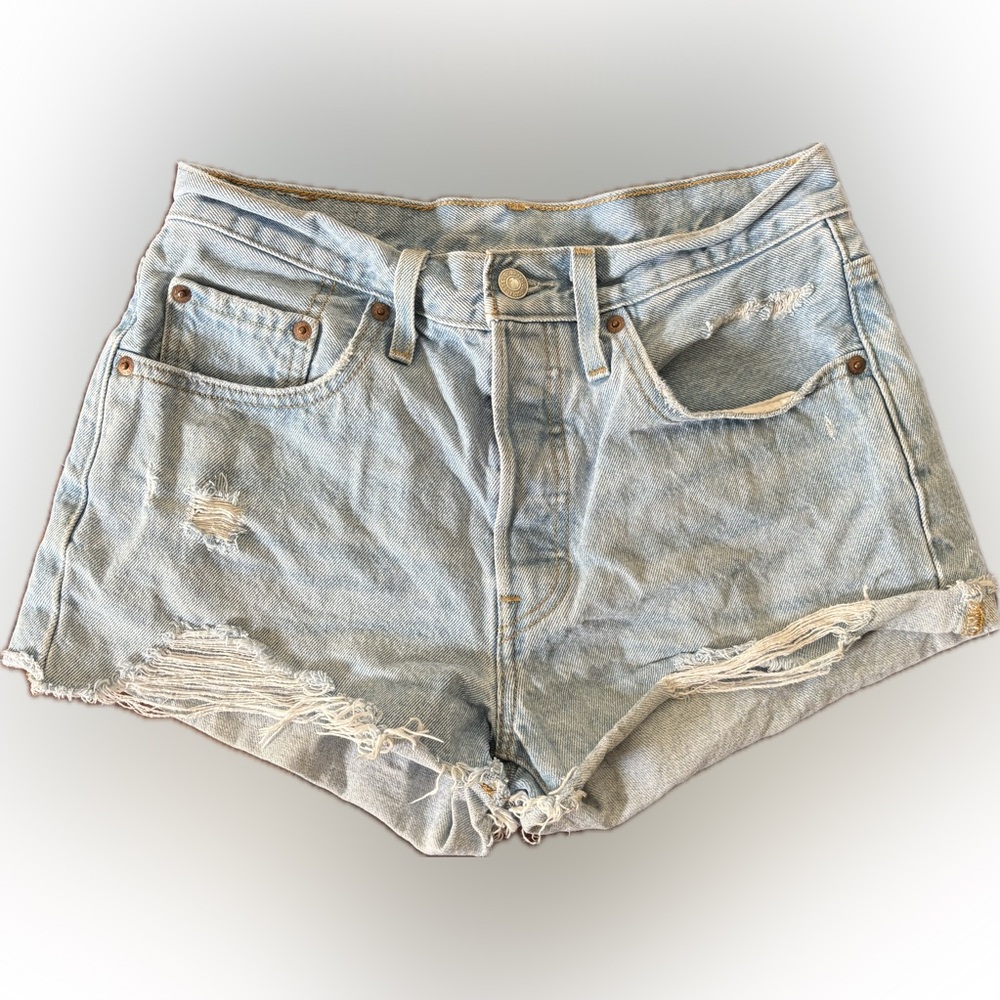Levi’s | 501 Light Blue Ripped distressed denim Jean Shorts